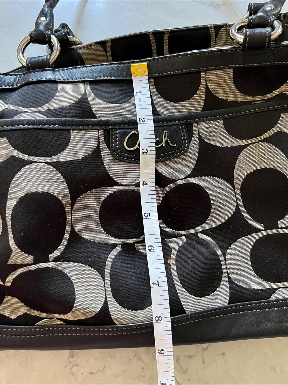 Coach Black and Cream Signature Canvas Tote with Leather Trim bonus wallet inc. - Picture 6 of 9